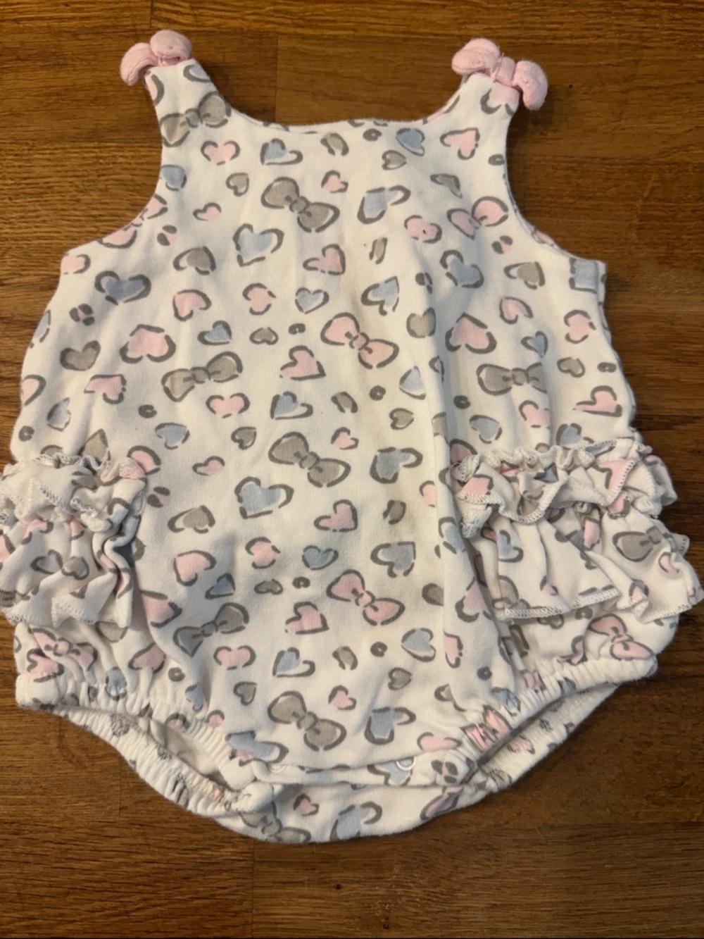 White Heart-Print Baby Bubble Romper with Pink and Blue Accents
